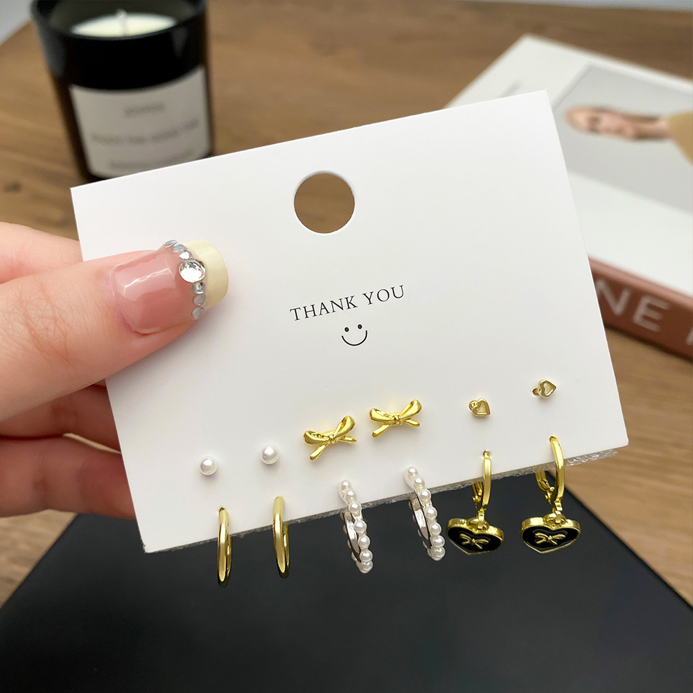 Sweet Heart Shape Butterfly Bow Knot Imitation Pearl Alloy Plating Womenu0027S Earrings 1 Set