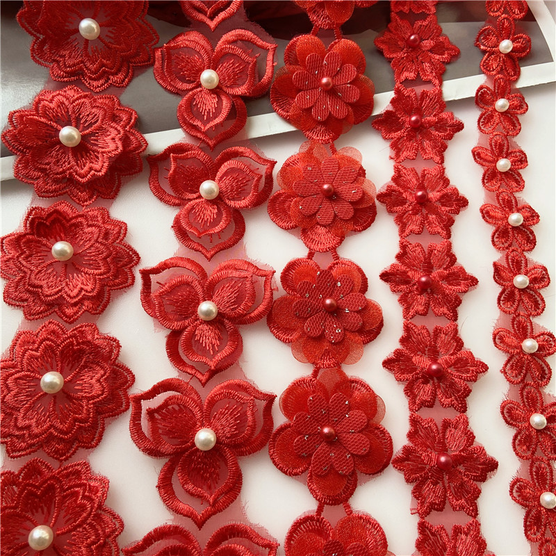 Free shipping on red Organya beads lace three-dimensional flower…