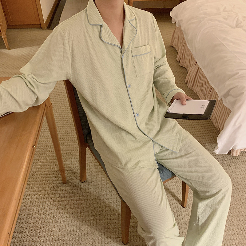 Product details picture_actual shot#new product#Men's styleComfortable and loose striped early autumn pajamas and home clothes set