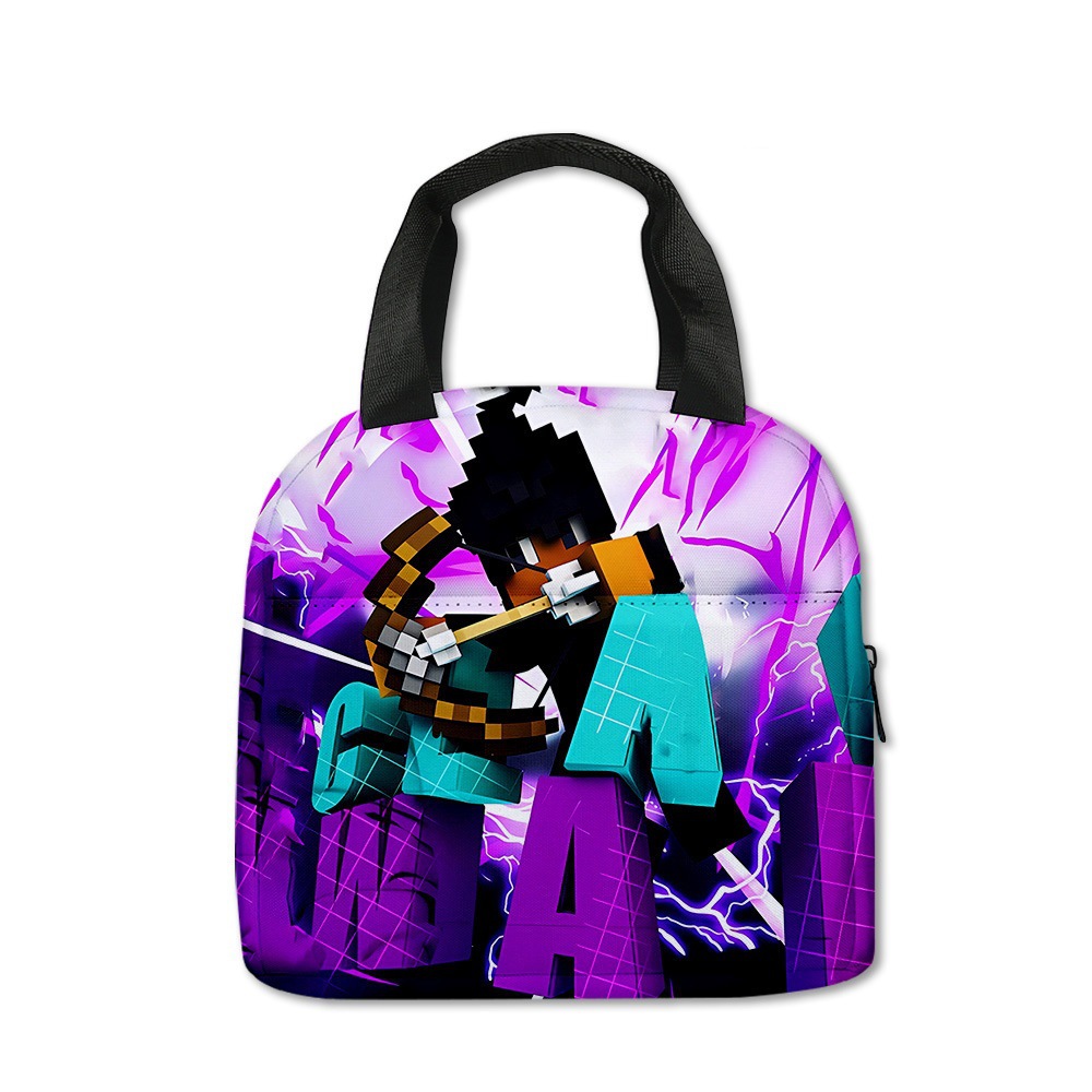 Minecraft Lunch Bag Cartoon Animation Primary and Secondary School Student Meal Bag Children's Ice Bag Outdoor Meal Bag Portable Lunch Box Bag