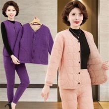 三件套保暖套装中年女装冬季新款蚕丝棉外套高档棉服妈妈两件套