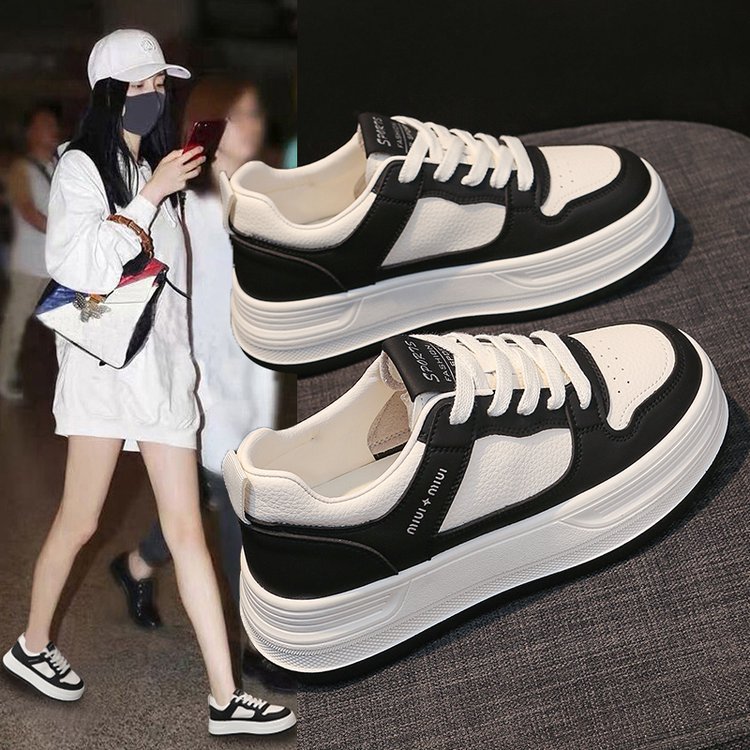 厚底板鞋女2025秋季新款防滑小白鞋增高韩版户外休闲皮面女单鞋|undefined