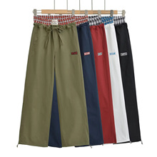 秋季新款美式复古格子拼接假两件伞兵裤女设计感双腰头休闲女裤潮