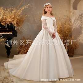 欧美花童婚纱拖尾定制长袖贴画拖尾晚宴聚会演出蓬蓬裙闪亮哇哦定