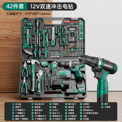 Forest Hardware Tool Set, Household: Mühərrik tənzimləmə alətləri - 12v-impact-lithium-drill-professional-42-piece-set