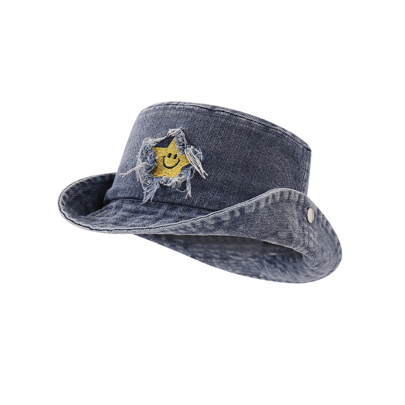 Los vaqueros occidentales personalidad de los niños flanged sombrero pescador primavera y otoño estrellas vaqueros sombrero de camping sombrero de montaña