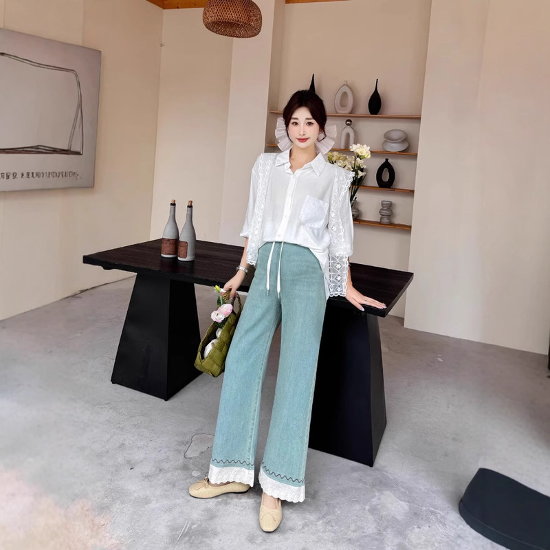 25 years spring and summer new pregnant women's jeans foot mouth embroidery lace tencel blended pregnant women's pants 25 years spring and summer new pregnant women's jeans foot mouth embroidery lace tencel blended pregnant women's pants