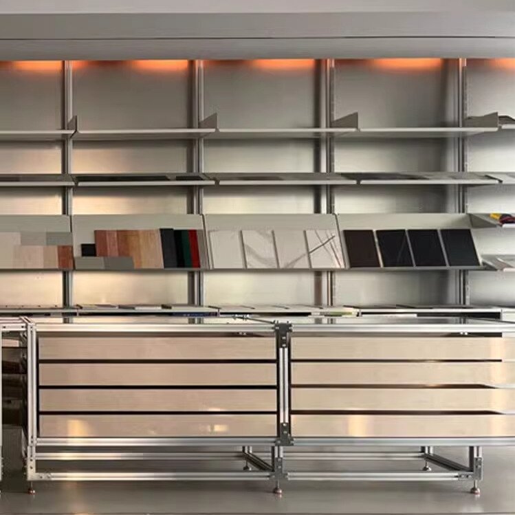 创意咖啡厅玻璃流水台简约现代铝型材岛台店铺中古展示架收纳架子