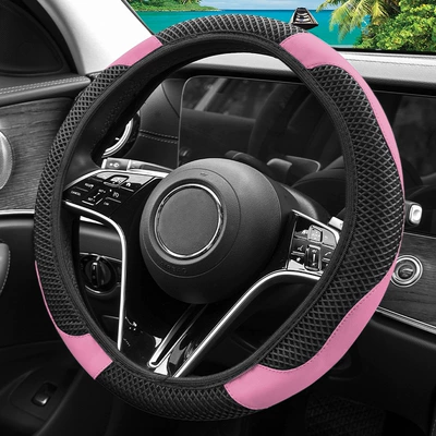 leather stitching non-slip inner ring | Steering wheel cover - pink-38cm