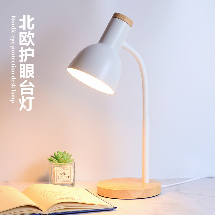 Lámpara de Mesa Nórdica que Protege los Ojos, para Escritorio de Dormitorio y Dormitorio Universitario, Minimalista, Lámpara de Noche para Cabecera, Lámpara de Madera en Colores Macaron para Chicas