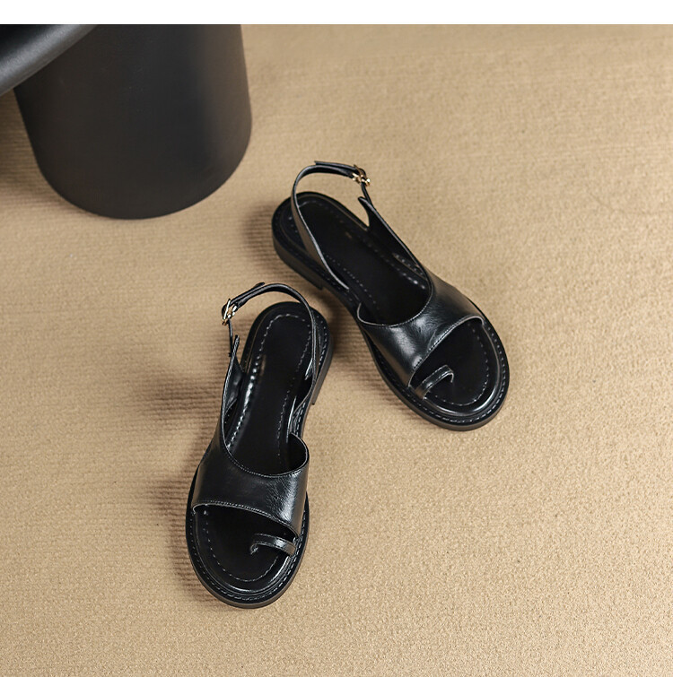 Sandal nữ xỏ ngón đế bệt da thật phong cách La Mã hở mũi quai hậu — Màu nâu, Màu đen, Màu trắng be chi tiết 43