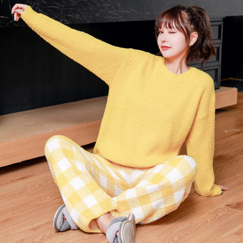 2022 New Women's Autumn and Winter Pajamas Soft and Comfortable Feather Yarn ins Style Knitted Suit Home Wear Outfit