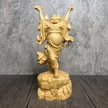 厂家直供桧木雕刻天师钟馗赐福手捧蝙蝠神像家居桌面摆饰工艺品