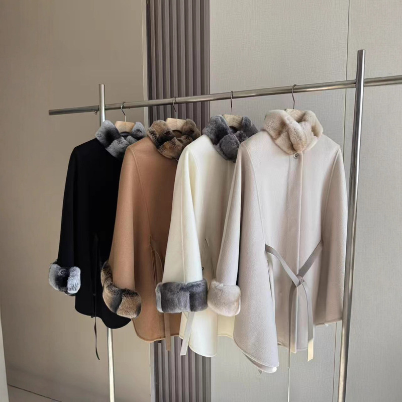 2025 New Autumn and Winter Lp Double-Sided Cashmere Rex Rabbit Fur Cape Shawl Outwear High-End Lady Style Outwear Women's Fur