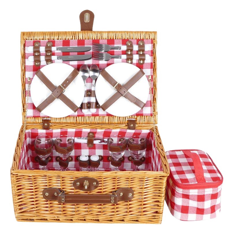 Cesta de picnic de mimbre cesta de picnic portátil al aire libre con aislamiento de vajilla cesta tejida con tapa camping cesta de picnic