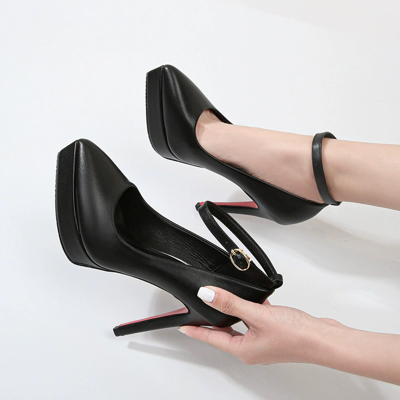 639-4 туфли на высоком каблуке с пряжкой на шпильке на платформе черные рабочие туфли 12 см стройнящие однослойные туфли для женщин