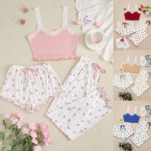 European and American Style T-Shirt and Long Pants, Sexy, Casual, Comfortable Women's Pajamas, Loungewear Set, Artistic Style, Girly Style