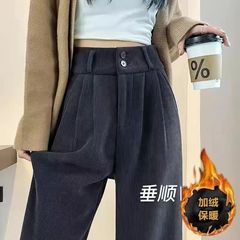 窄版雪尼尔阔腿裤女秋冬季小个子高腰垂感双扣休闲直筒灯芯绒裤子