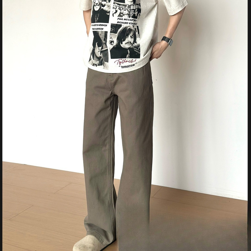 Beibechuan Petite Short 2025 Spring and Summer Coffee-Colored Jeans with a Simple Drape, Men's Straight-Leg Pants in Stock