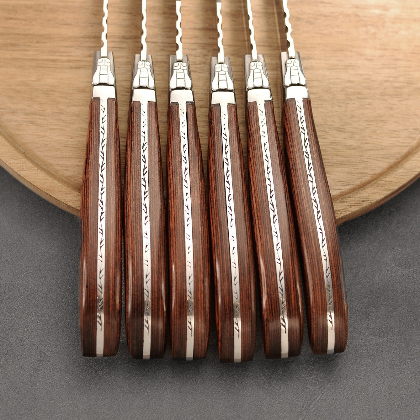 牛扒餐叉木柄西餐餐具不锈钢西餐刀锯齿牛排刀汤匙勺子牛扒刀简约