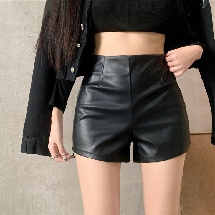 PU leather shorts new slim-fit slimming leather pants European and American motorcycle style boot pants spring and autumn fashion hot pants for hot girls all-match