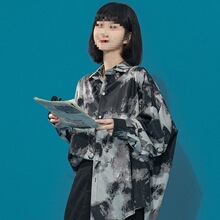 扎染复古衬衫女设计感小众2021新款港风夏夏百搭长袖衬衣外套ins