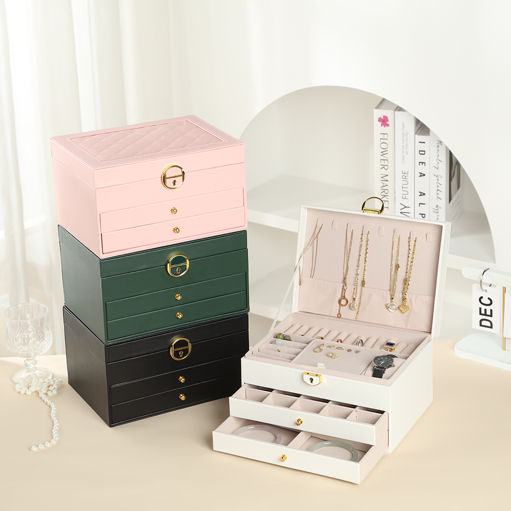 首饰盒珠宝项链戒指耳饰品首饰PU收纳盒首饰皮盒现货新款
