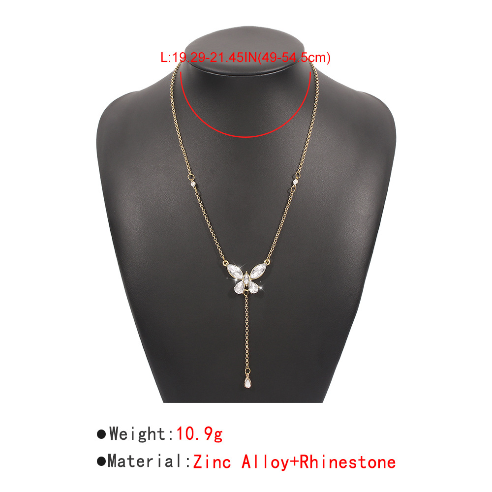 Fashion Single Laye Female Full Diamond Butterfly Long Chain Necklace display picture 4