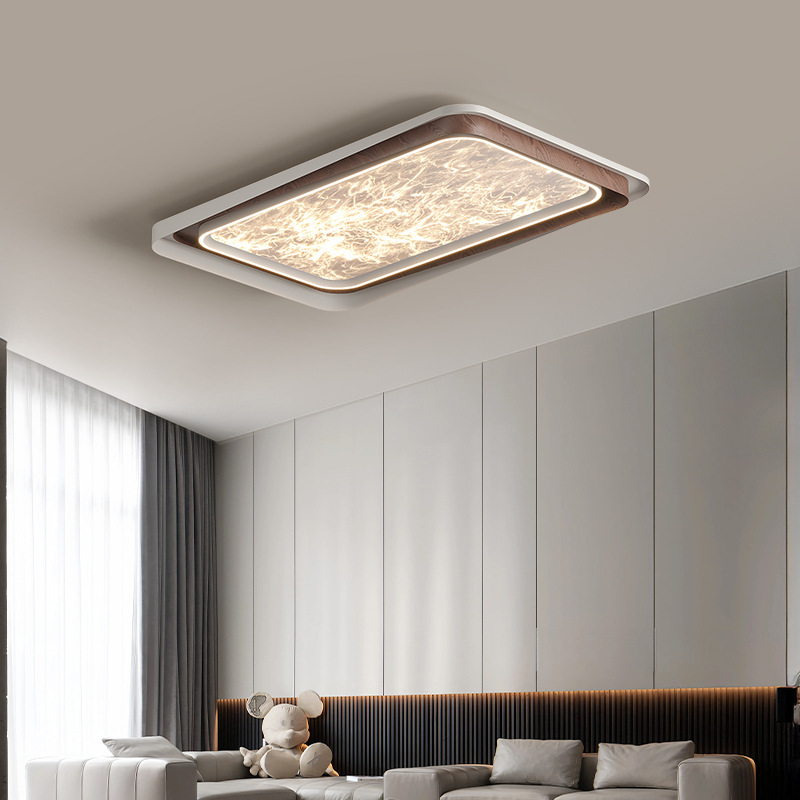 Lámpara de dormitorio de sala de estar de lujo ligero de estilo italiano, grano de madera, nube, acrílico, luz de techo anti-azul de espectro completo de alta gama