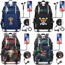 热销海贼王One PieceUSB耳机青少年学生书包男女休闲旅行双肩背包