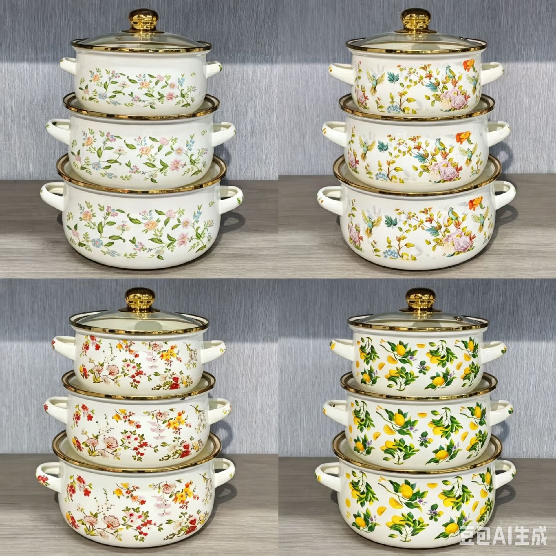12-16 Enamel Pot Export Stew Pot Casserole Soup Pot Milk Pot Mini Enamel Soup Pot Three-Piece Set with Gold-Rimmed Glass Lid