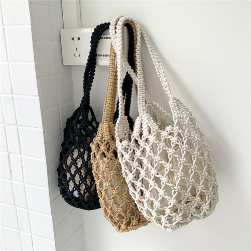 With inner pocket, new summer beach handbag, hollow mesh shoulder bag, cotton crochet fishnet bag