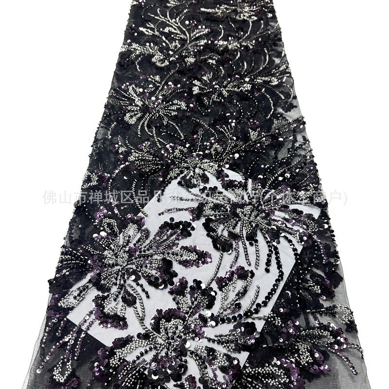 Nuevo fresco clavos de cuentas sequinilla tela de malla bordada floral de color brindis de novia vestido de noche tela image 4