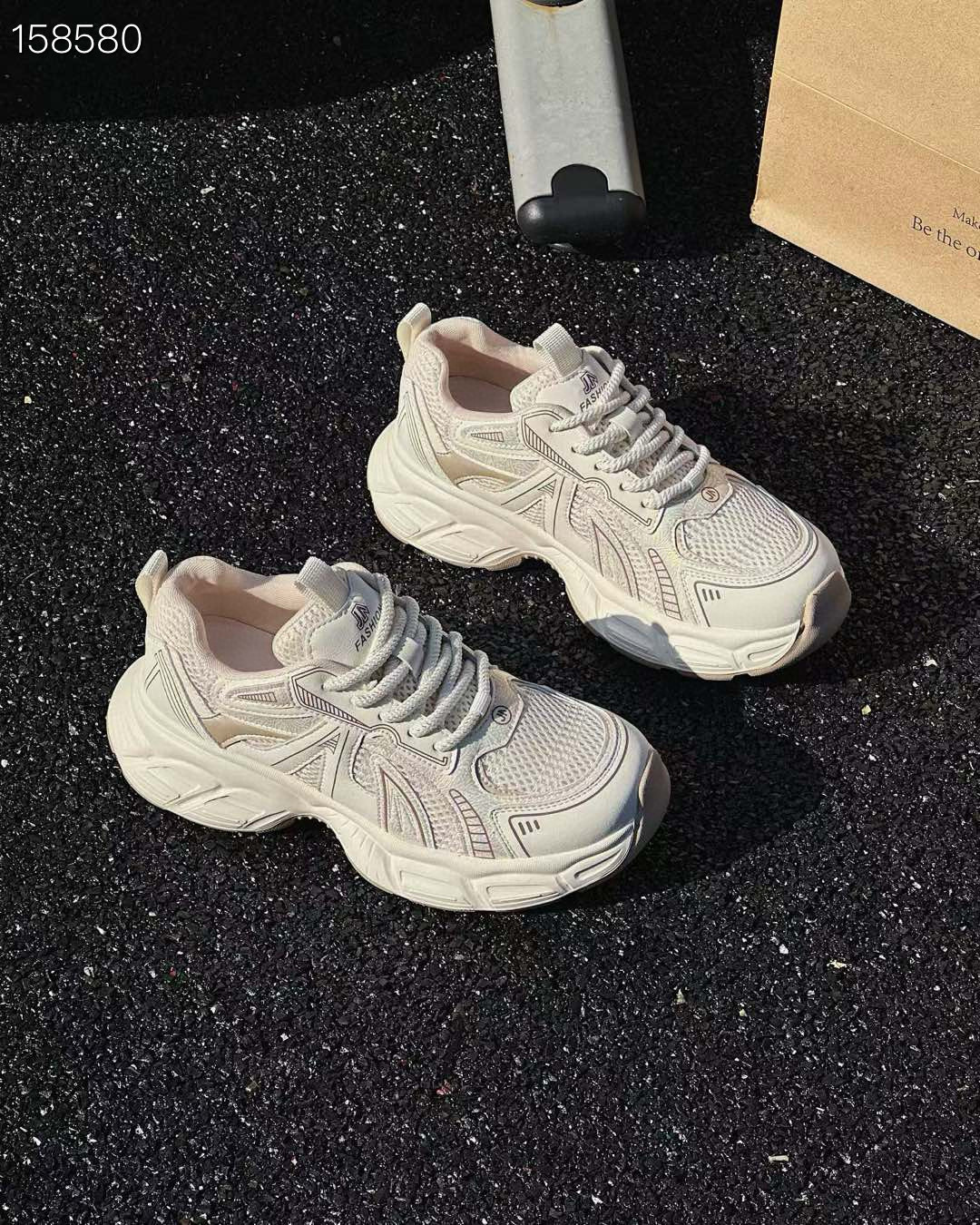 Giày sneaker chunky đế dày nữ tăng chiều cao mẫu mới 2025 — Màu be/xanh lam, Trà sữa chi tiết 4