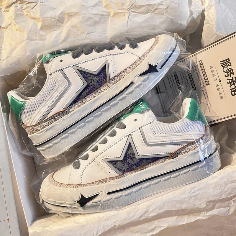 Real Shot of the Popular Thick-Soled Star Sneakers for Women, 2026 Spring New Tennis Shoes, White Lace-Up Sports Casual Shoes