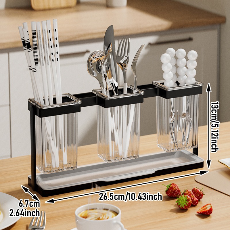 Caja de almacenamiento de palillos de mesa de estante de cocina, palillos de taza simple y doble de lujo ligero, palillos de cocina para uso doméstico con palillos de drenaje