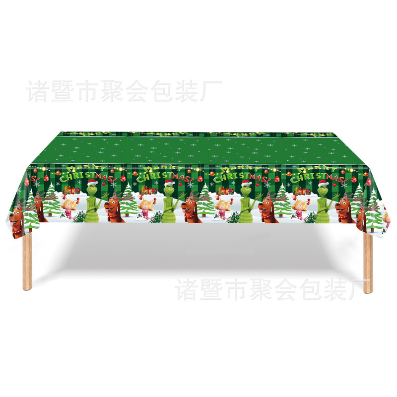现货圣诞节派对用品姜饼人一次性桌布pe绿毛怪格林奇雪人装饰批发|undefined