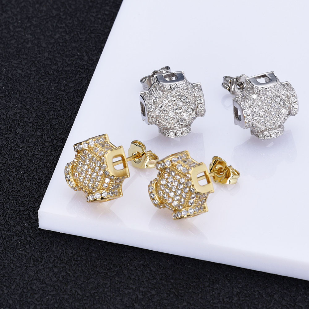 hip hop personality new full diamond men's earrings trendy jewelry high end zircon earrings_voghion.com
