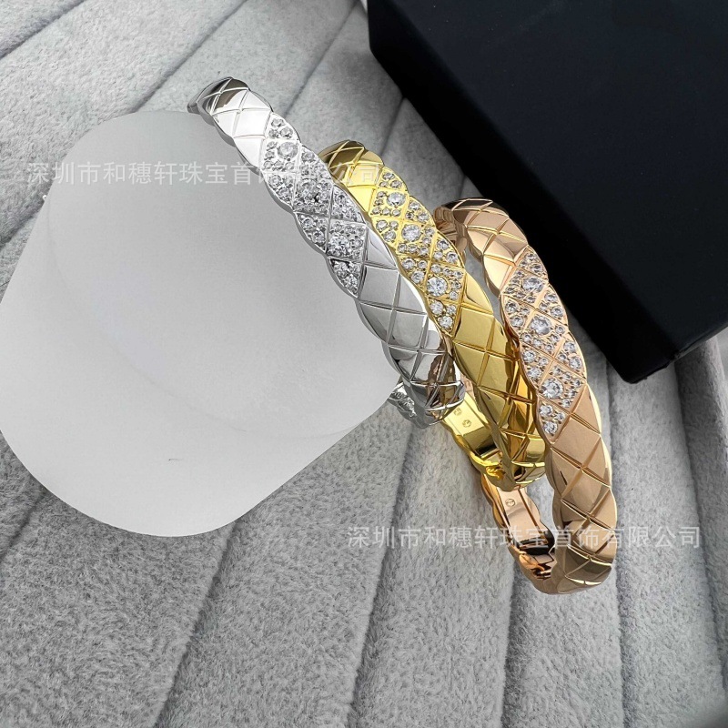 小香菱格手镯s925シルバー細身ローズゴールド菱形模様ダイヤモンド付きおしゃれ高級感女性用2024年新作