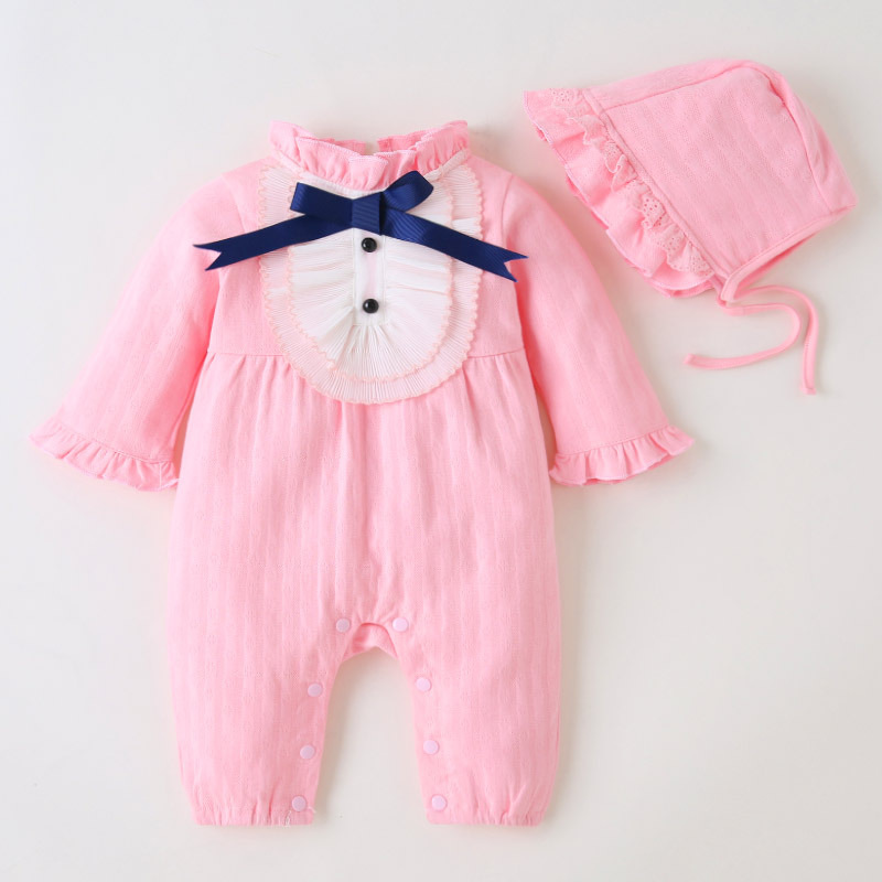 Ropa de pedo de manga larga, tesoro femenino, tipo de bebé, estilo de primavera y otoño de algodón puro, estilo de princesa, mampara roja, bebé de un año, uso externo