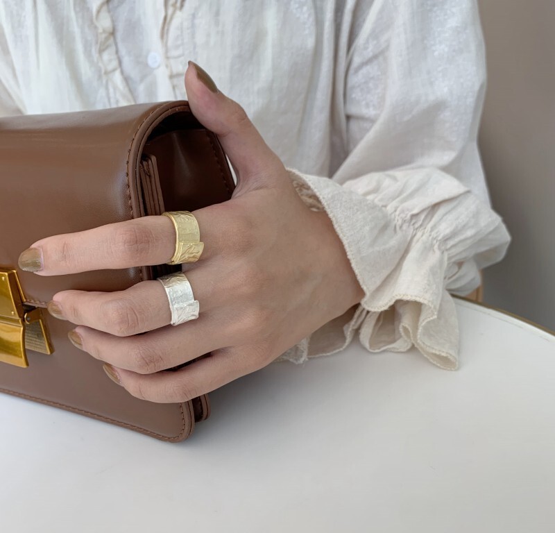 Korean style 925 sterling silver ring irregular original ring Rock pattern female Silver open ring ring