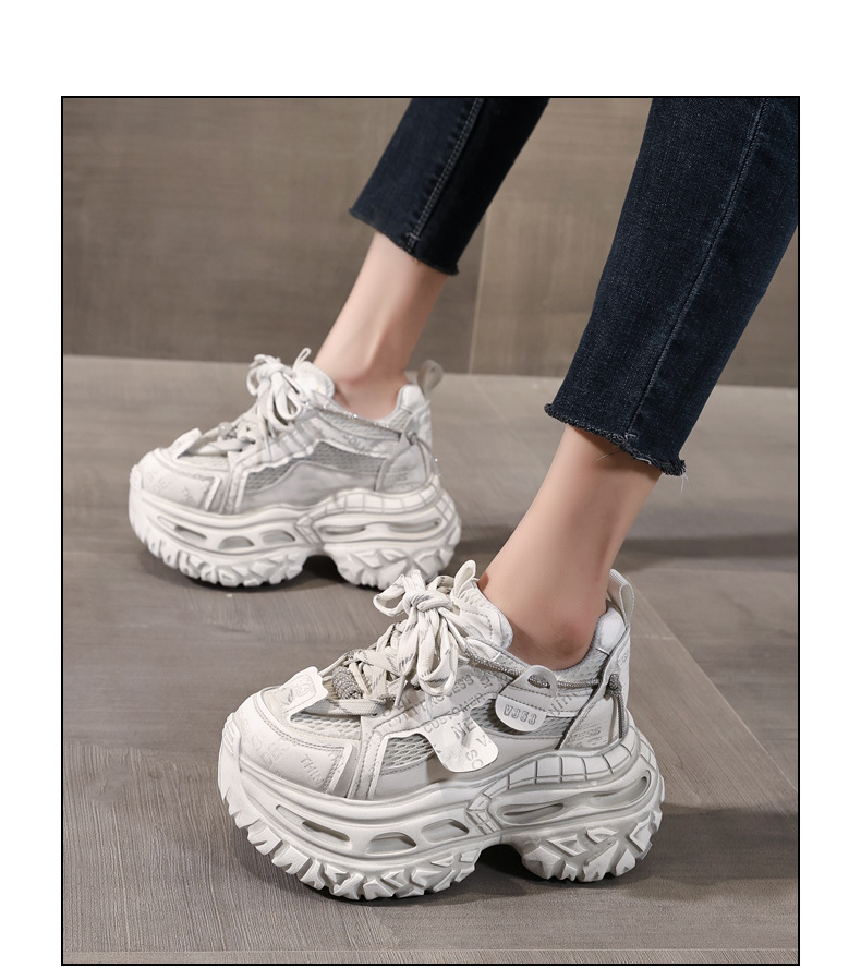 Giày sneaker nữ đế dày tăng chiều cao 9 cm phong cách dad sneaker — Tro thô chi tiết 15