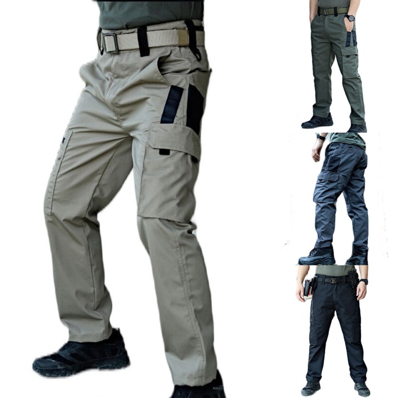 2025 Spring and Autumn Outdoor Wear-Resistant Training Pants Waterproof Multi-Pocket Straight Workwear Men's Tactical Pants Contrast Color Sports Trousers