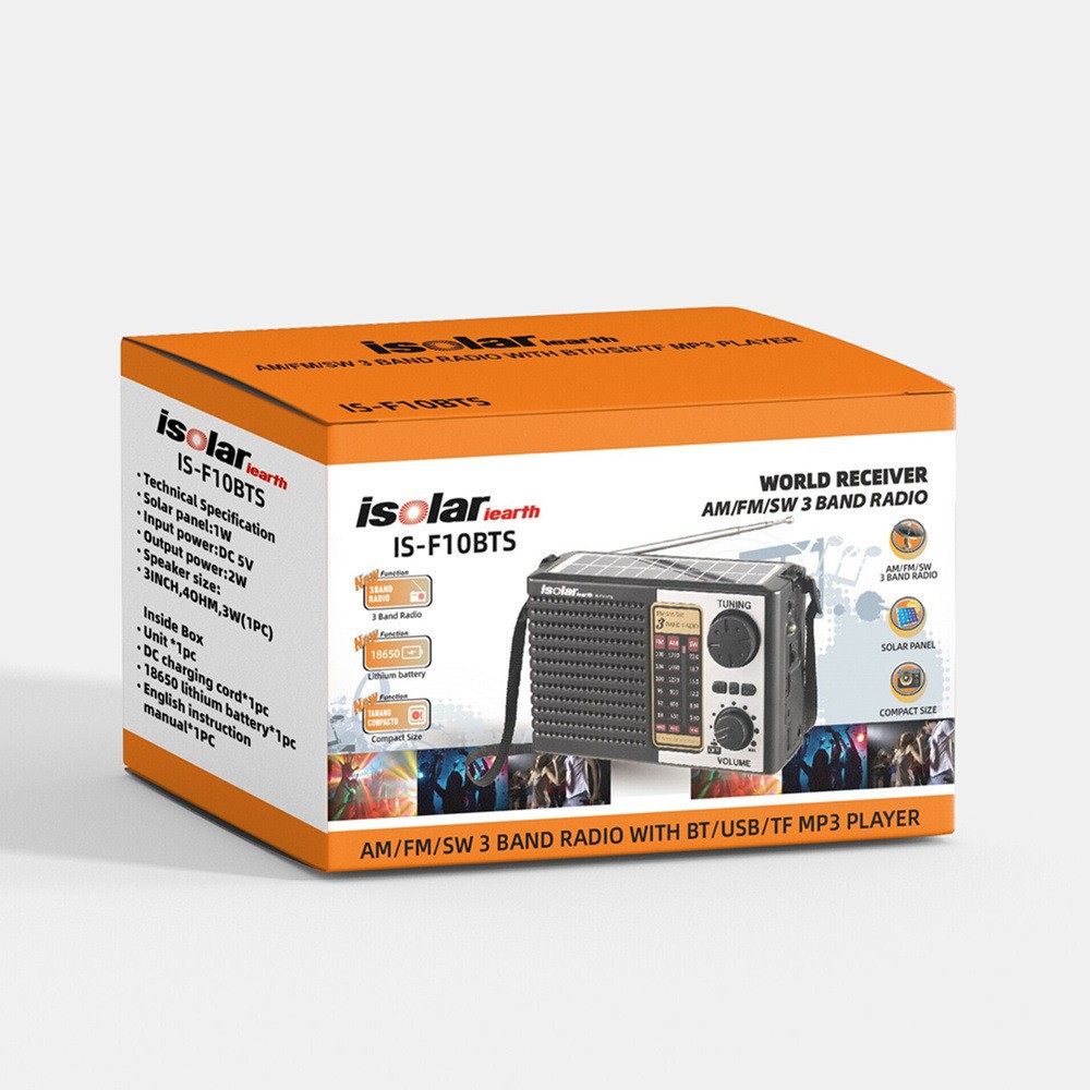 IS-F10BTS nuevo multifuncional transfronterizo tarjeta de banda completa altavoz Bluetooth radio de emergencia solar