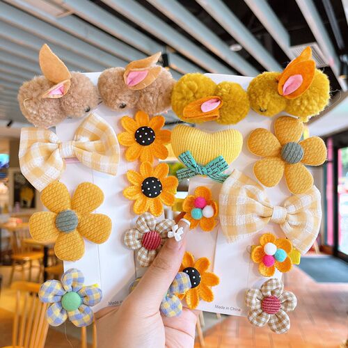 Children's hair accessories cute duckbill clip plush bunny female cartoon wool flower set side bangs hair accessories clip