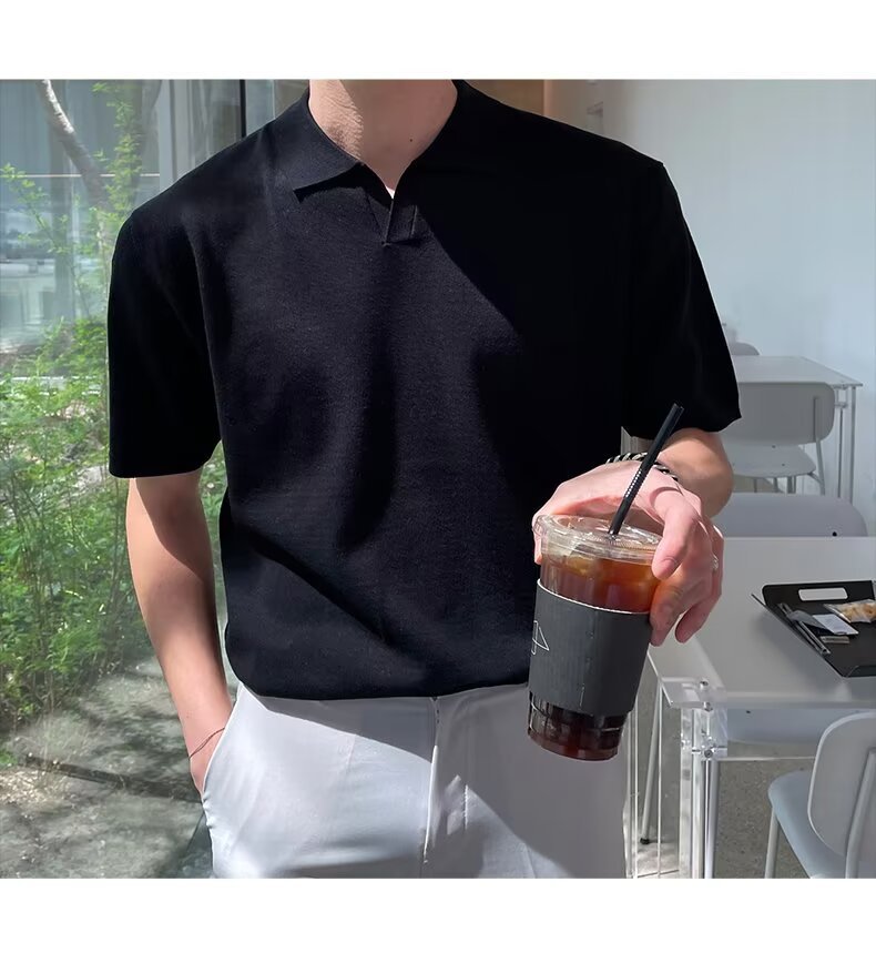 Men's Short-sleeve Polo Shirt, Trendy Brand, Summer Turn-down Collar, Korean Style, Mature And Simple, Solid Color,_viptrois.com