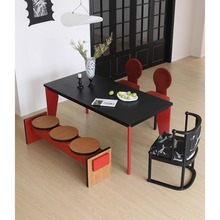 北欧实木餐桌黑色简约办公桌书桌复古原木长桌设计师洽谈桌工作台