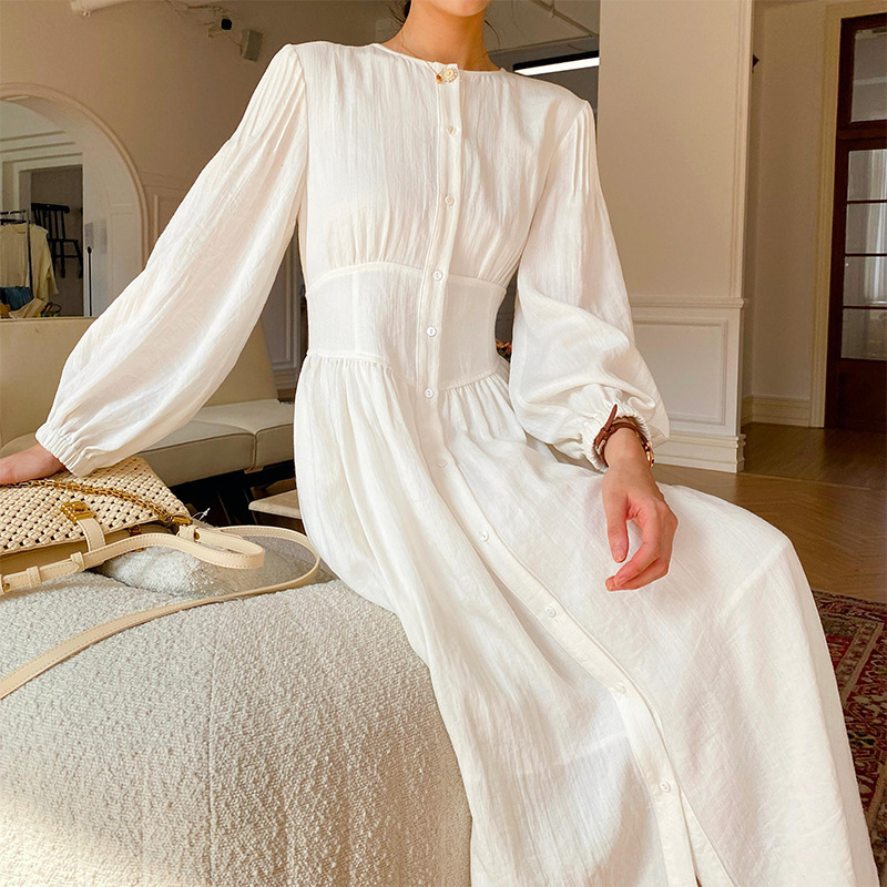 2026 Spring French-Style Dress with Long Sleeves, Designer Socialite Style, European Goods, Cross-Border Women's Clothing, White Dress