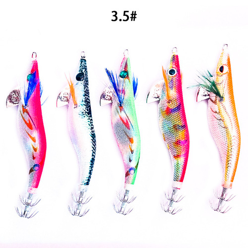 New multi-gram heavy sea fishing wooden shrimp squid hook simulation 3.5#2.2#1.8# squid needle lure bait wholesale