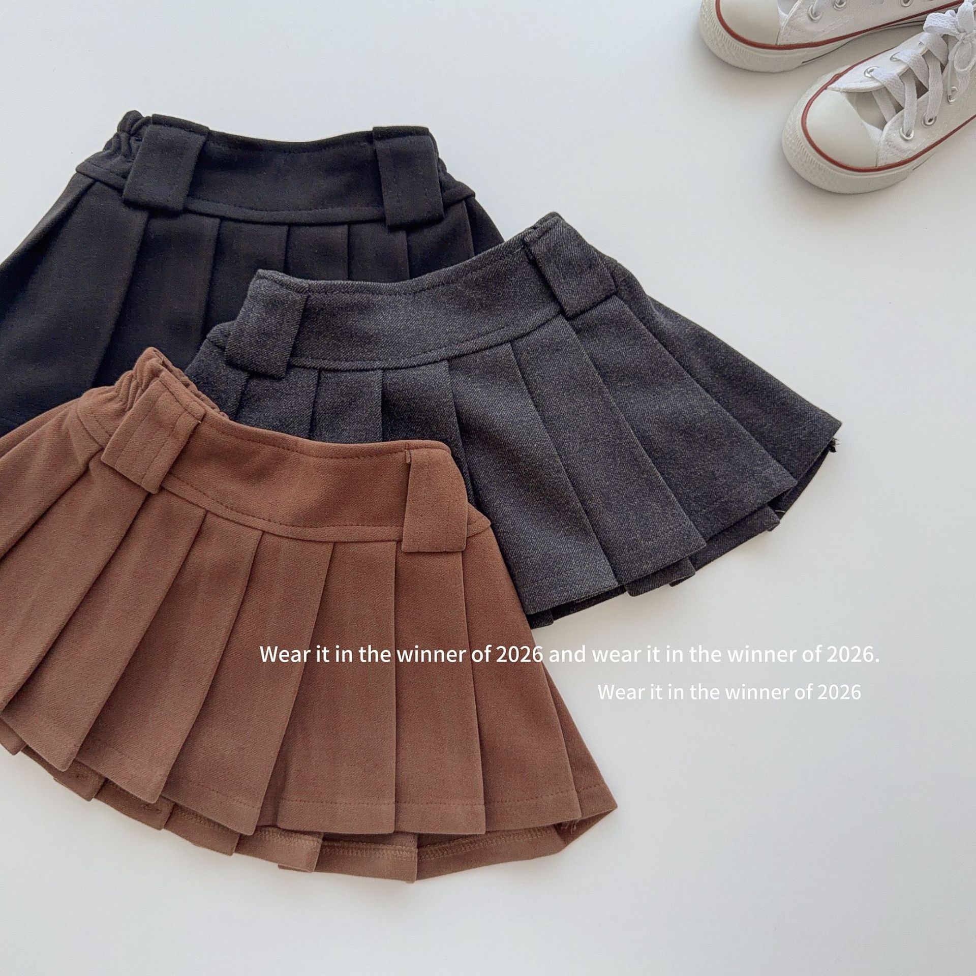 Children's demi-season woolen pleated skirt